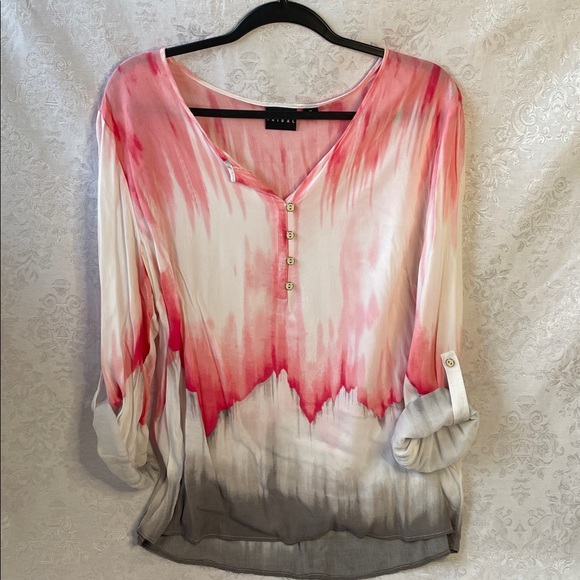 Tribal Tops - Tribal Pink and Gray Ombre Blouse.  Size XL